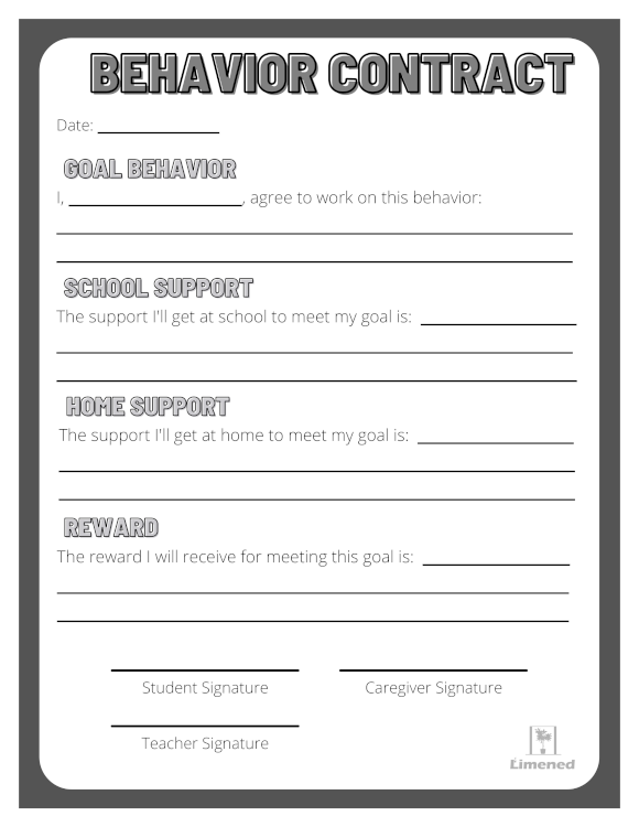 thumbnail of behavior contract template with a home support component