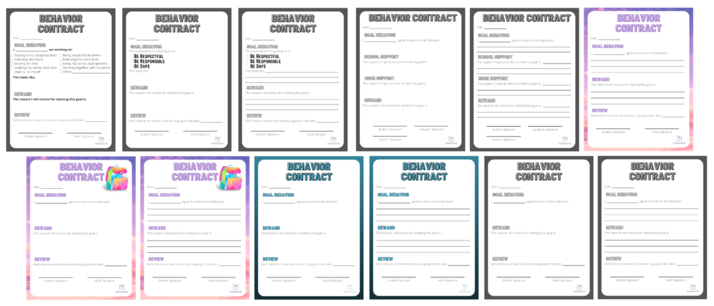 display of all 12 Limened Behavior Contract Templates in a row