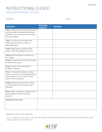 thumbnail of Instructional Choice Implementation Checklist