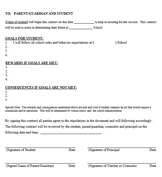 thumbnail of Behavior Contract Template for Middle/High Students - Editable Word Document