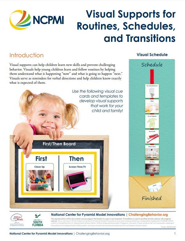thumbnail of First-Then Board Template with Icons in the Visual Supports Brief from the National Center for Pyramid Model Innovations